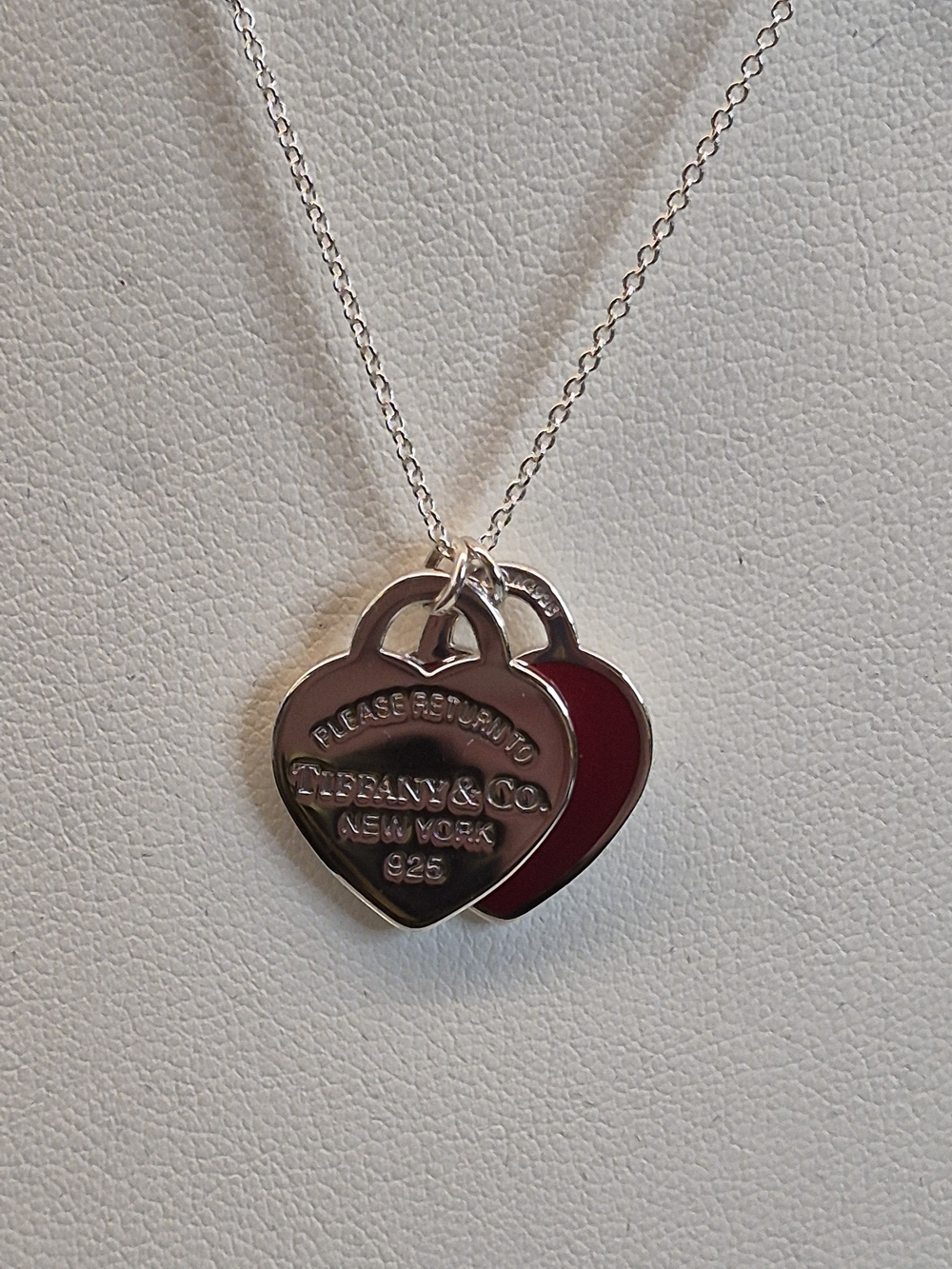 Tiffany & Co. Sterling Heart Tag Double Pendant, Red & Silver NEW In BOX